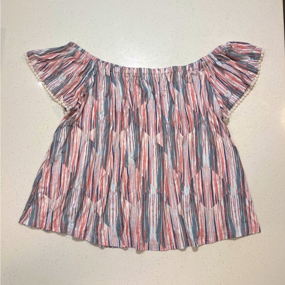 LUSH | Off the Shoulder Striped & Embroidered Pom Poms Blouse Size Large - Picture 1 of 4